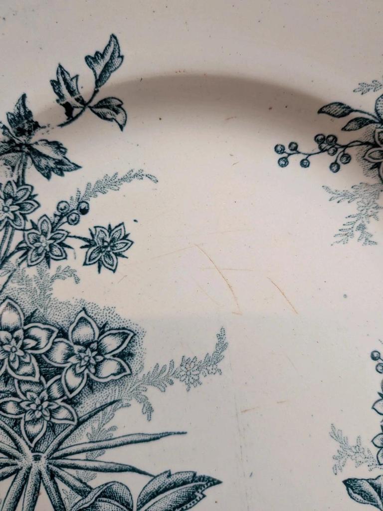 Assiette ancienne en terre de fer Saint-amandinoise – Modèle Margot – Fleurs bleues