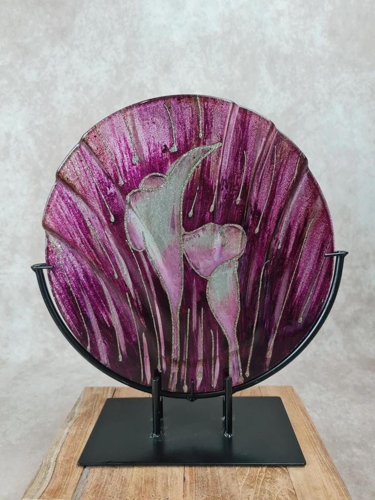 Vase décoratif en verre peint Acapulco 🌸 art verrier sur socle métal
