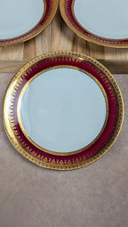 Lot de 3 assiettes plates Limoges Salmon & Cie décor bordeaux et or