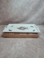 Grand plateau Sarreguemines Lorraine – décor floral romantique – faïence ancienne 🌸