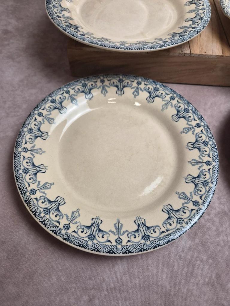 Lot de 6 assiettes plates anciennes Gien – Terre de Fer – modèle Bengale