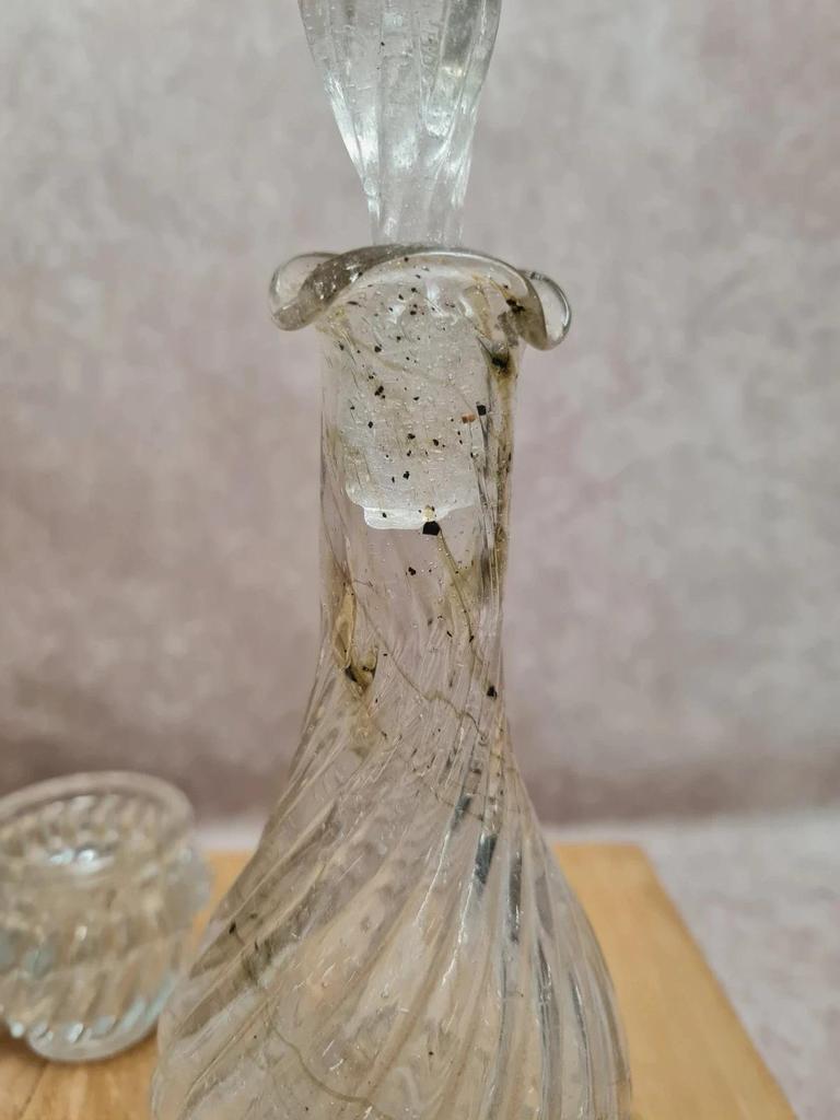 Huilier vinaigrier ancien Gien Clara terre de fer présentoir flacons verre Xixe 🏺