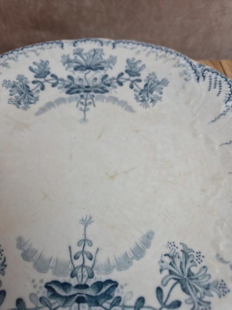Compotier ancien terre de fer Saint-amand & Hamage – modèle Régence bleu