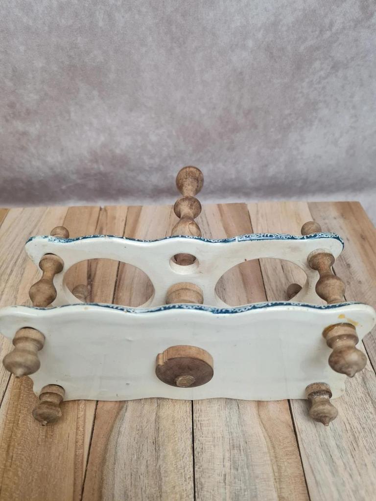 Serviteur huile vinaigre ancien Terre de Fer attribué Gien décor floral bleu 💙