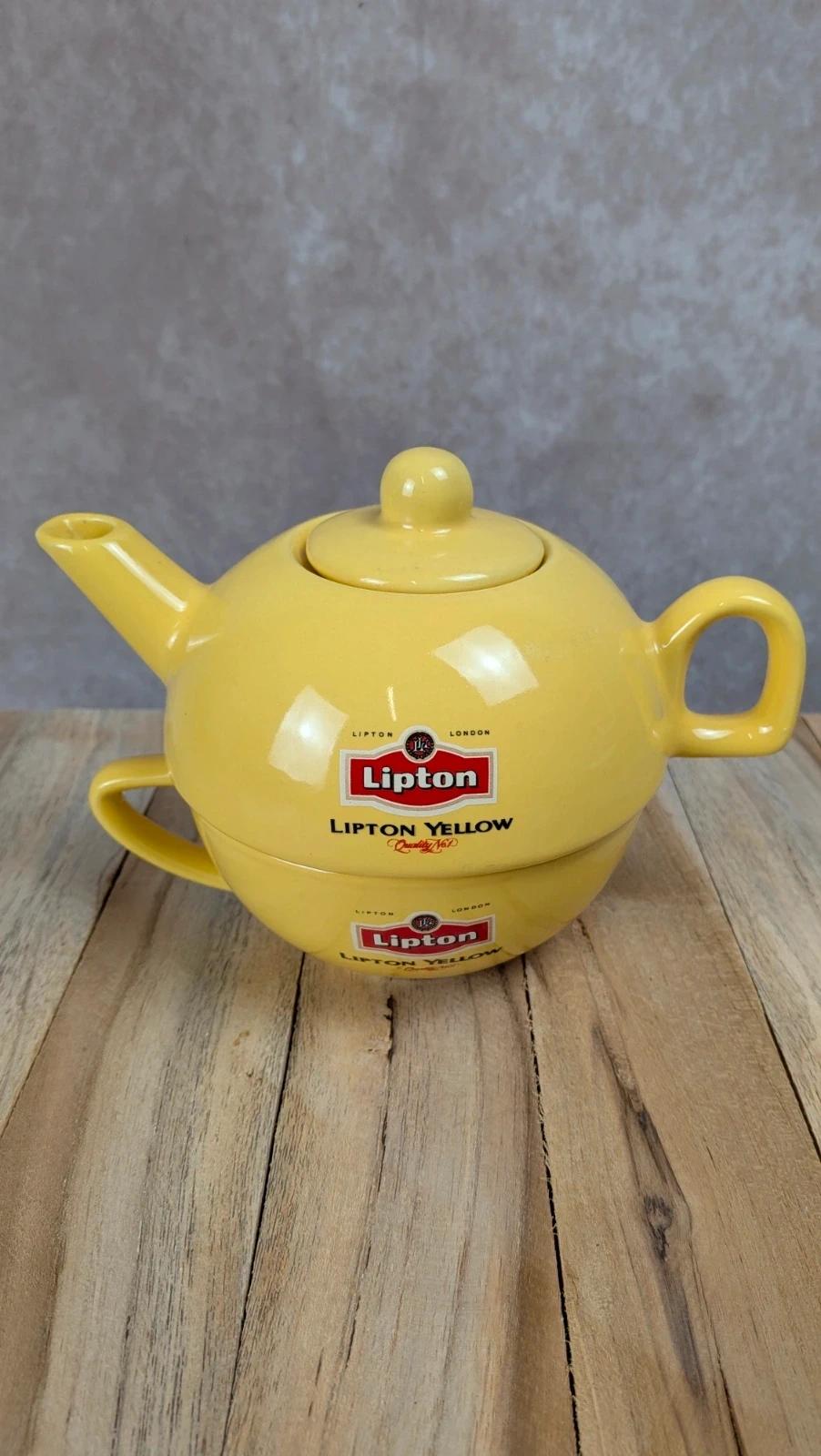 Ensemble Lipton vintage théière tasse empilable jaune
