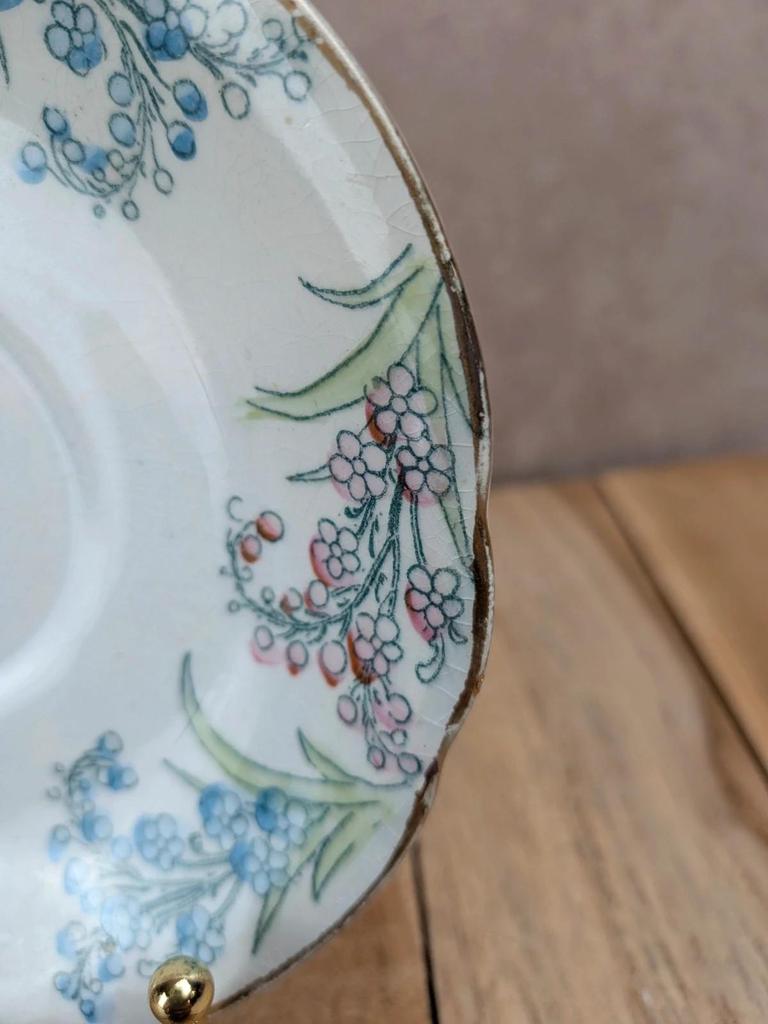Tasse et soucoupe anciennes Terre de Fer Lunéville Kg – Modèle Clairette – Polychrome