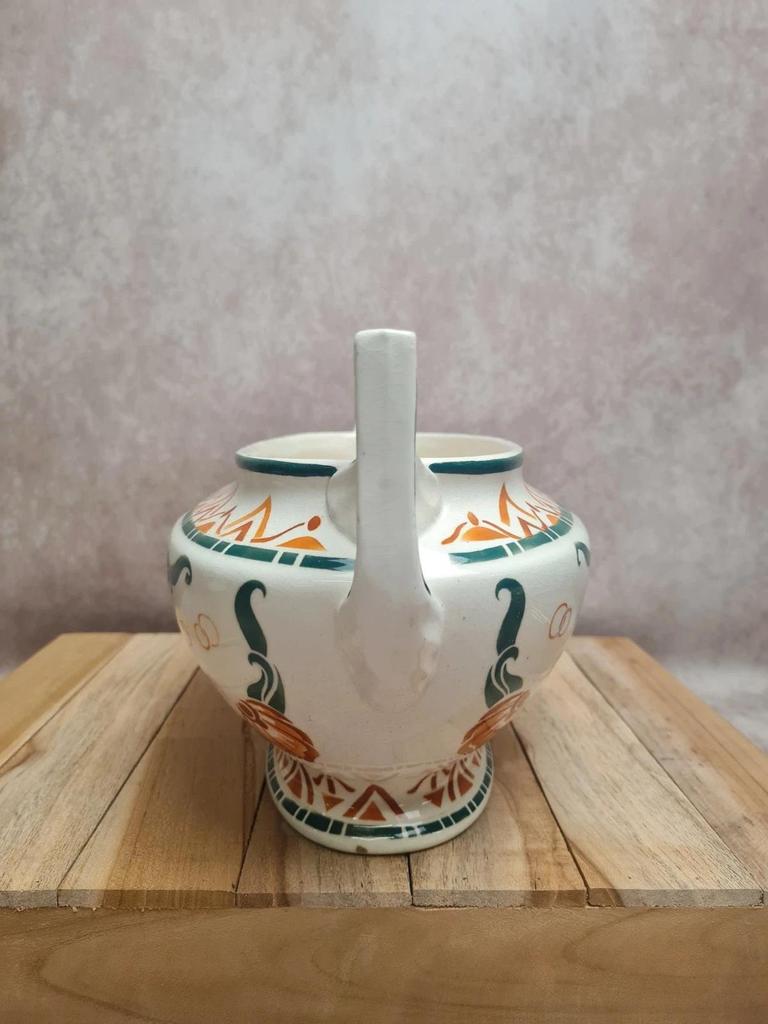 Jardinière Art Déco Moulin des Loups Orchies – décor stylisé vert & terracotta – double anse