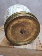 Lampe ancienne détournée – pied en terre de fer & laiton – esprit brocante
