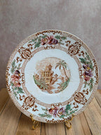 Assiette plate ancienne en terre de fer Longwy – Modèle Cyprus polychrome