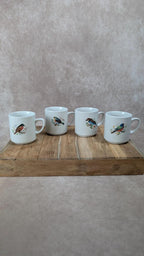 Lot de 4 tasses vintage monopoli – motifs oiseaux
