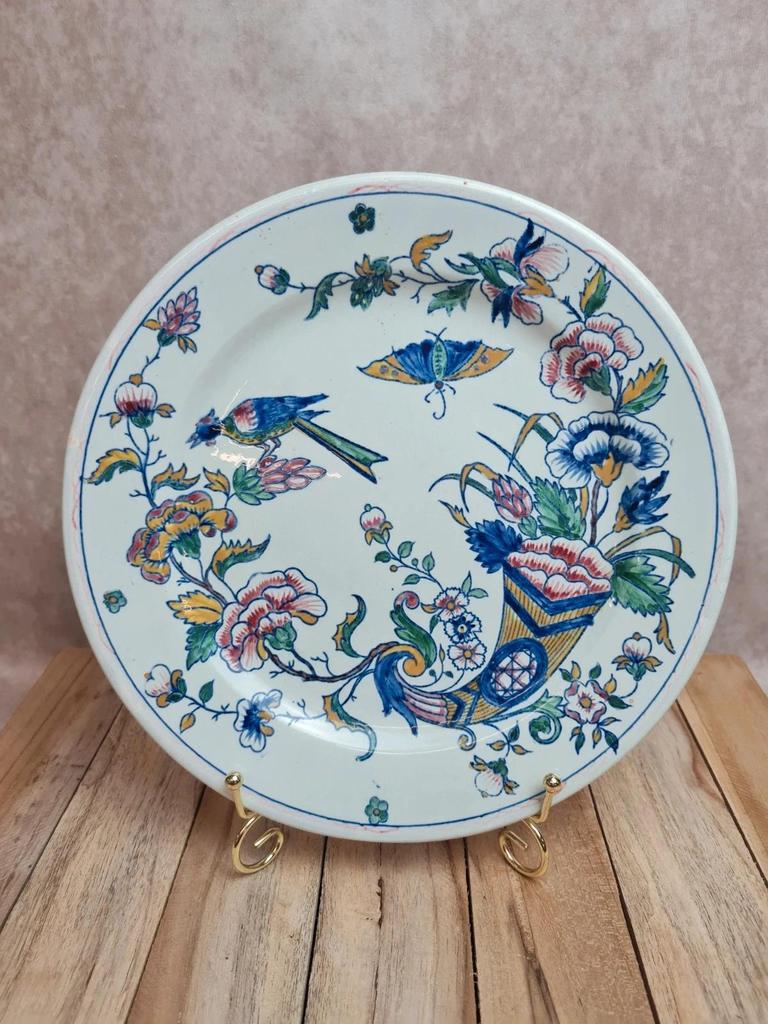 Assiette ancienne Gien Xixe – décor Corne d’abondance peint main 🎨🍃
