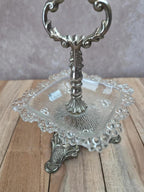 Présentoir ancien en métal argenté et verre