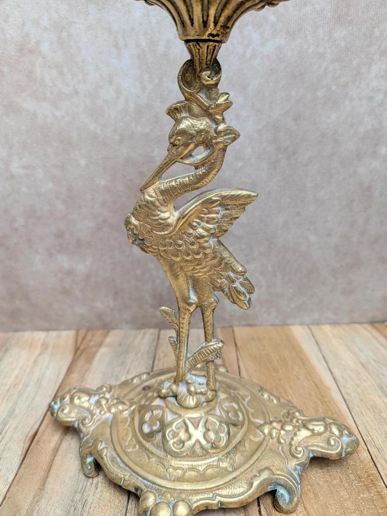 Bougeoir ancien en laiton héron – style Art Nouveau orientaliste