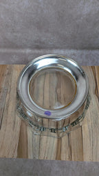 Plat / Coupe Art Déco en verre facetté et pied métal argenté – centre de table vintage