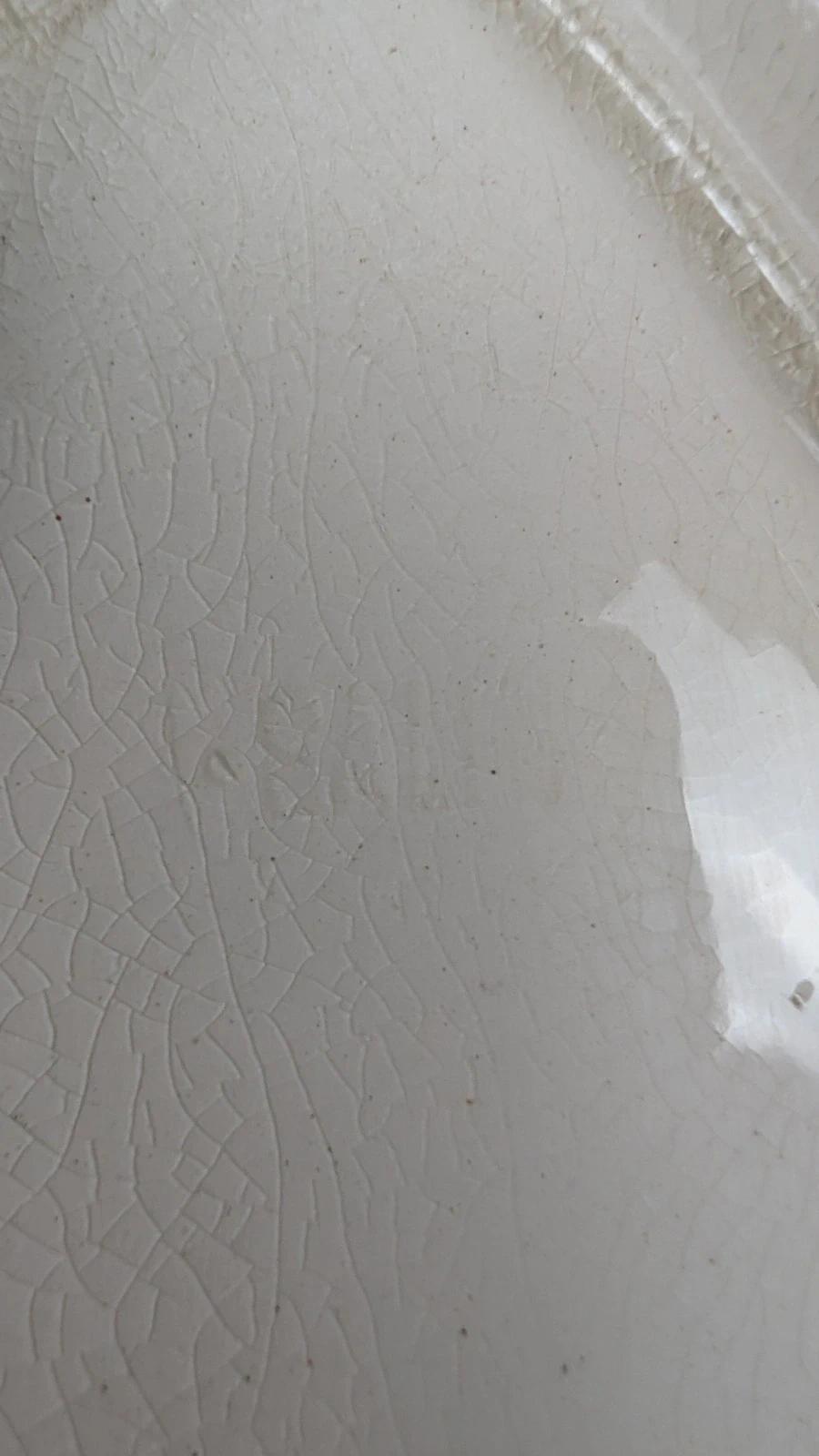 Ancienne saucière Salins – décor bleu sur faïence blanche