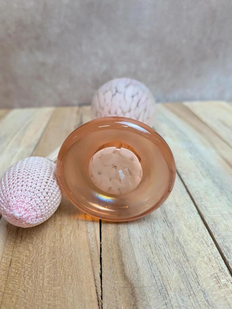 Flacon de parfum ancien verre irisé rose poire vaporisateur vintage