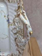 Plateau carré ancien Sarreguemines décor floral doré style Louis Xv