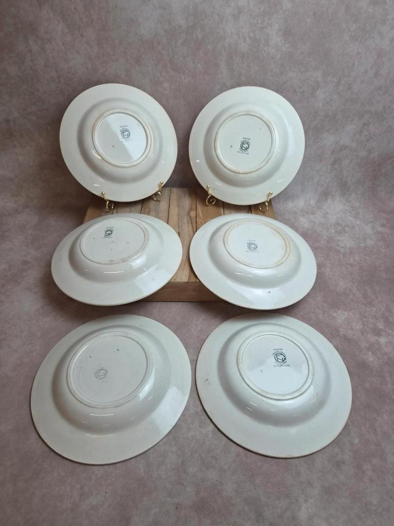Lot de 6 assiettes creuses anciennes Faïencerie Nouvelle Givors – Modèle Simone – Faïence française
