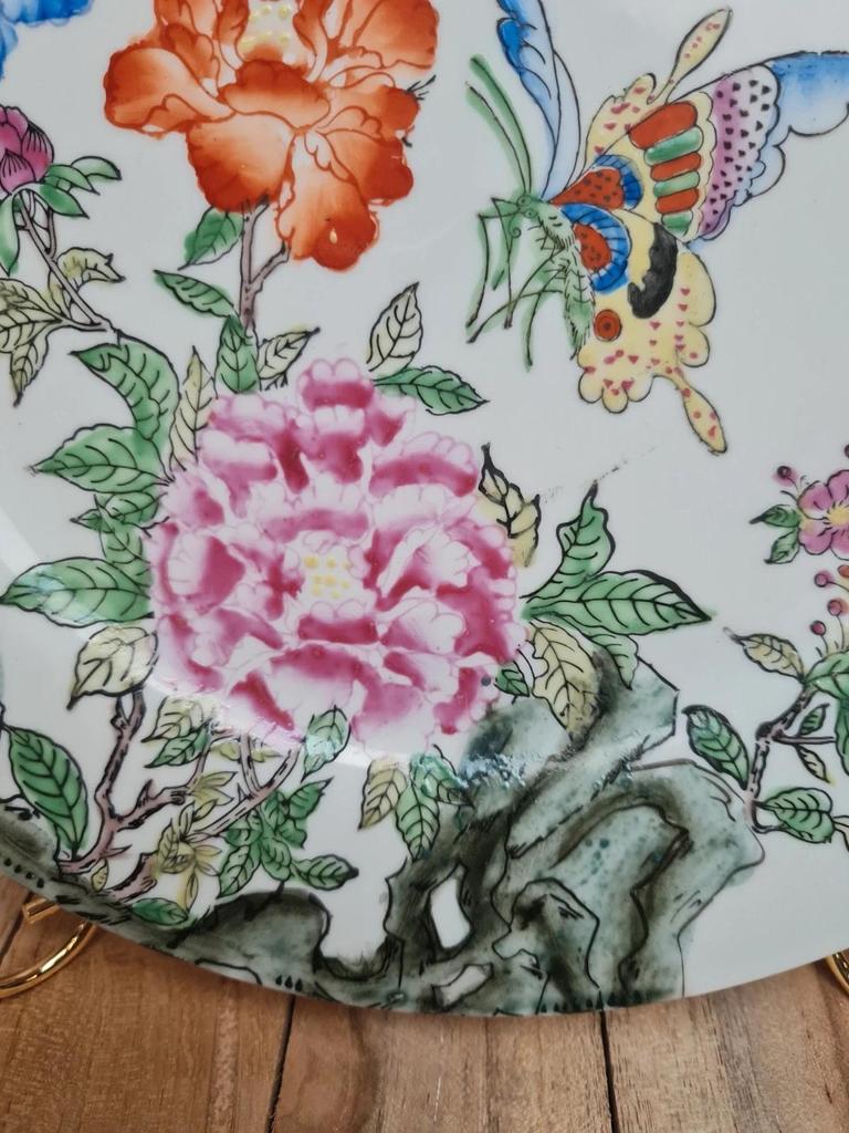 Assiette décorative vintage fleurs & papillons – Macao – Oriental Objects d’art
