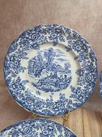 Lot de 6 assiettes plates décor Toile de Jouy bleu – Style Lunéville / campagne romantique
