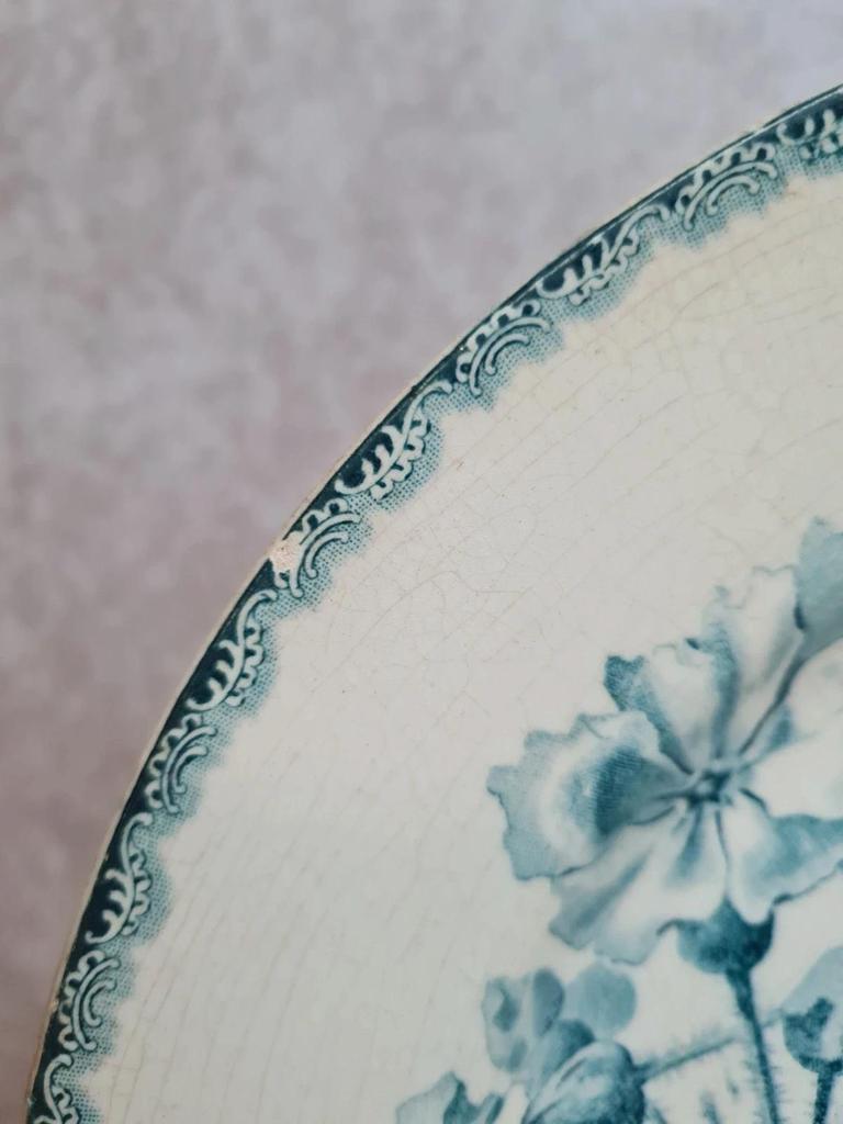 Assiette ancienne Terre de Fer Hb & Cie – modèle Provençal – décor floral vert – 27 cm 🍃