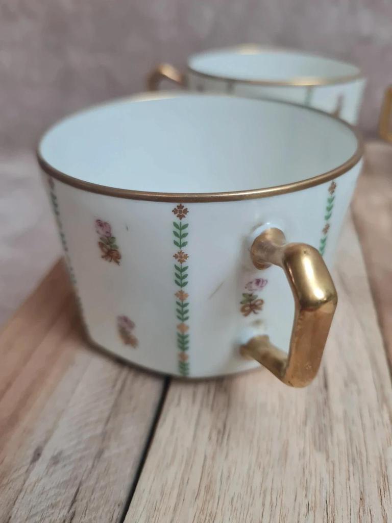 Lot de 6 tasses et soucoupes anciennes Limoges Drb – Art Déco doré 🌸