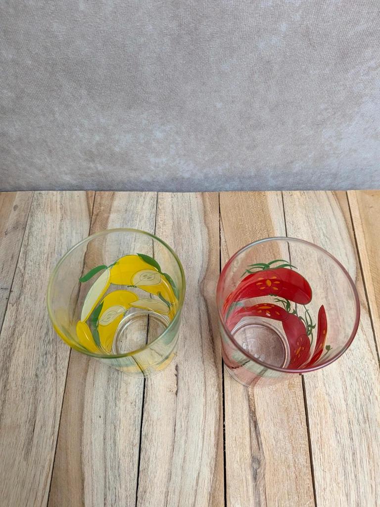 Lot de 2 verres vintage décor fruits 🍅🍏 Années 70/80