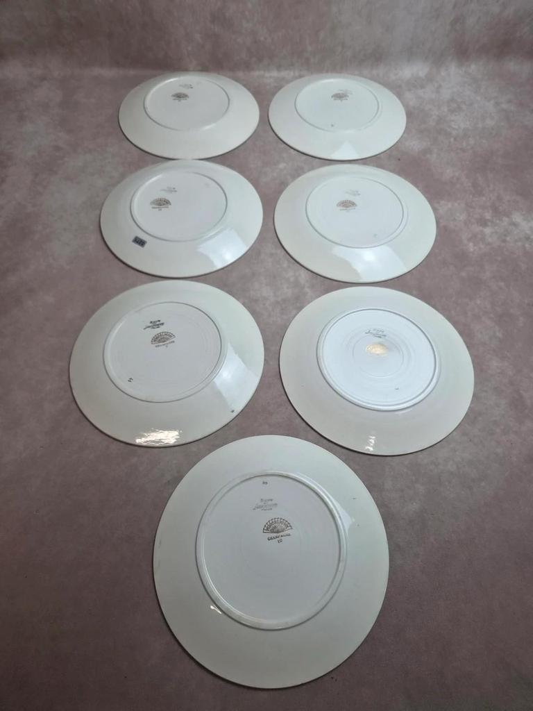 Lot 7 assiettes plates Digoin Sarreguemines Champagne – Porcelaine opaque vintage