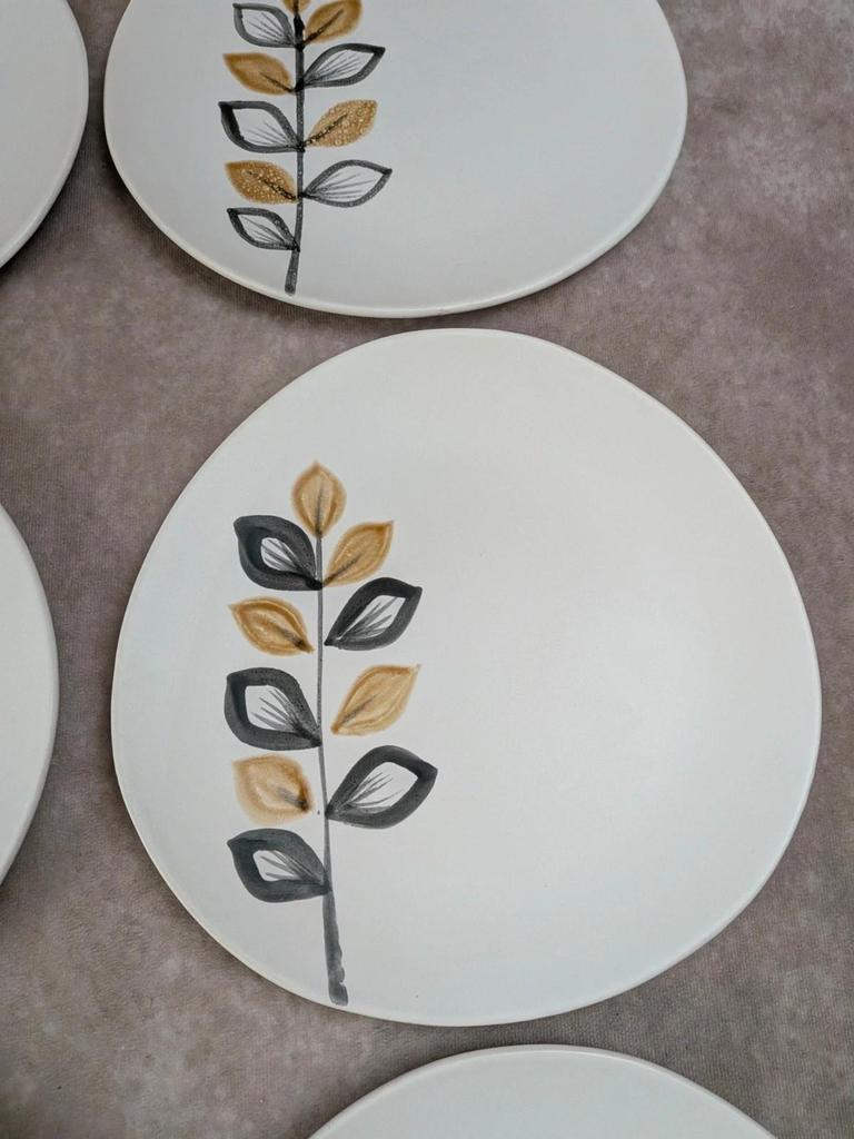 Lot de 6 assiettes plates vintage Niderviller style Capron Vallauris
