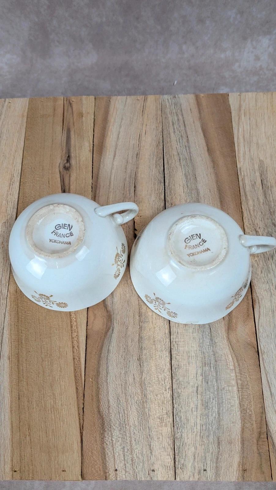 Lot de 2 tasses Gien Yokohama & 2 soucoupes M&s – porcelaine française