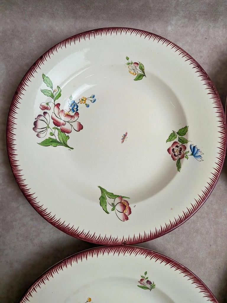 Lot de 6 assiettes creuses Sarreguemines – modèle Strasbourg – décor floral peint à la main