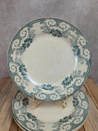 Lot de 3 assiettes plates anciennes en terre de fer des Établissements Debray, service Clichy