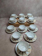 Service à café Art déco Limoges Unique signé Pailles – 27 pièces en porcelaine irisée