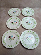 Lot de 6 assiettes plates en terre de fer Digoin Sarreguemines – Modèle Poupette – Vintage