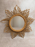 Miroir soleil vintage en rotin tressé années 70