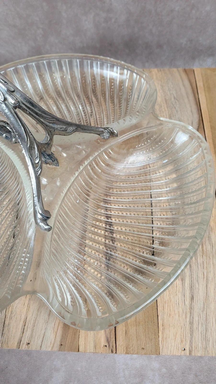 Grand serviteur vintage en verre & poignée métal argenté