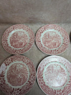 Assiettes à dessert anglaises terre de fer J Broadhurst Constable Series toile de Jouy rouge