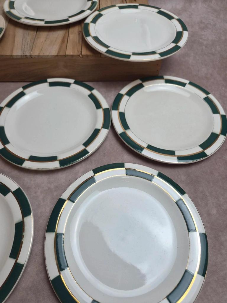 Lot de 10 assiettes à dessert Salins – Opaceline Jamier Vert – damier vintage