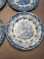 Lot de 12 assiettes plates Terre de fer Bp – Décor bleu toile de Jouy