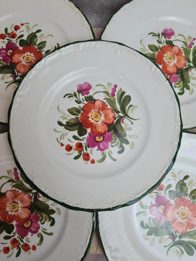 Lot de 5 assiettes à dessert vintage Pagnossin – décor floral 🌸 liseré vert