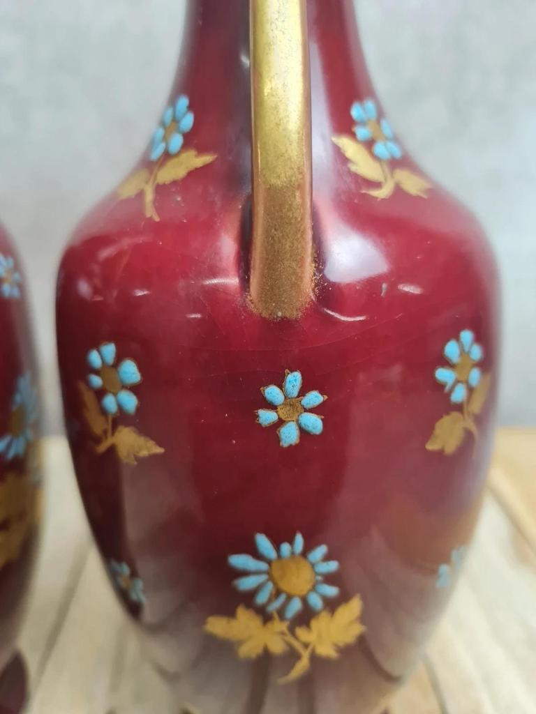 Paire de vases Sarreguemines modèle 1729 – vers 1895 – dépôt Émile Bourgeois – pièce rare