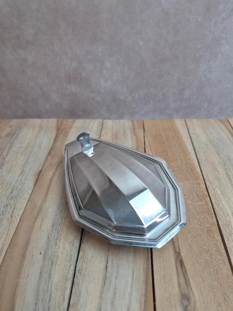Beurrier à caviar Art déco vintage métal argenté verre dépoli coquille