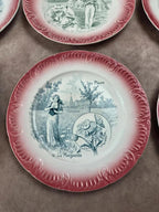 Série complète 12 assiettes parlantes Digoin Sarreguemines, terre de fer, Les Fleurs vintage