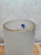 Vase ancien en verre givré décor iris peint main en relief signé Hr 🌿