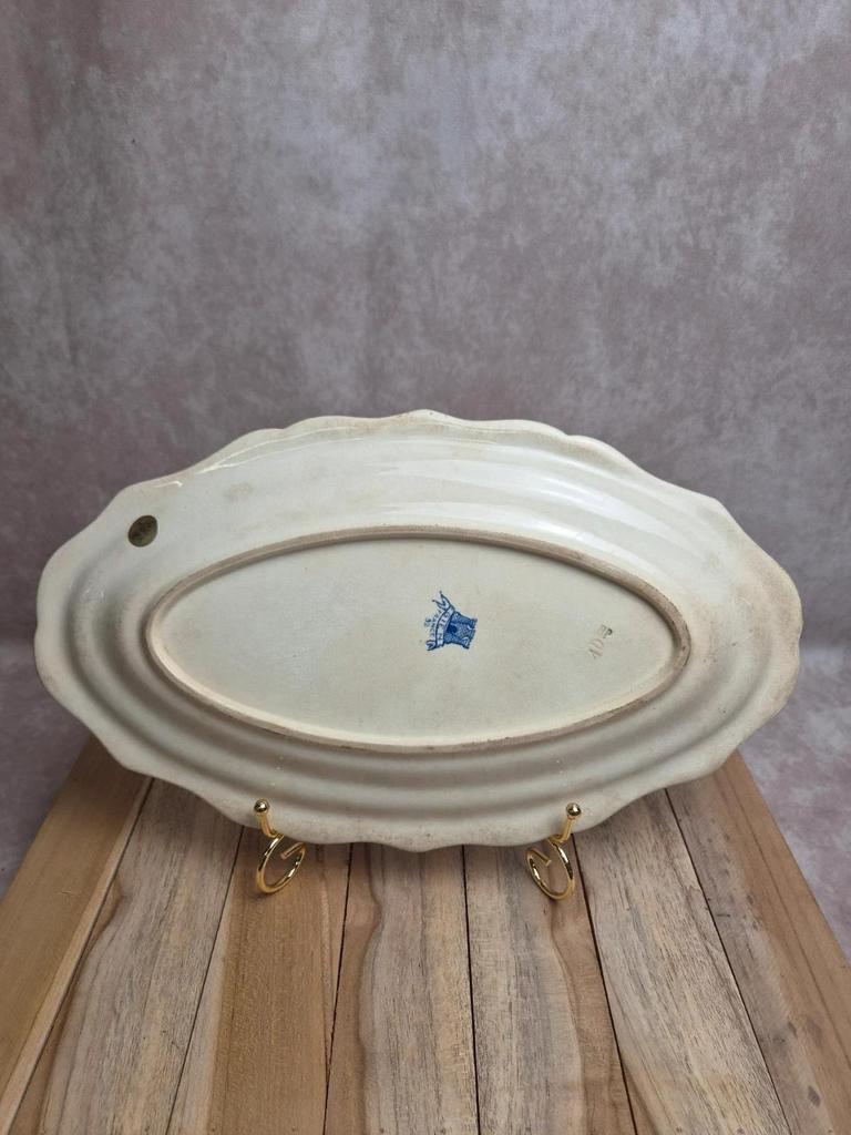 Plat ovale Gien Rouen – faïence ancienne bleu & blanc – milieu Xxe