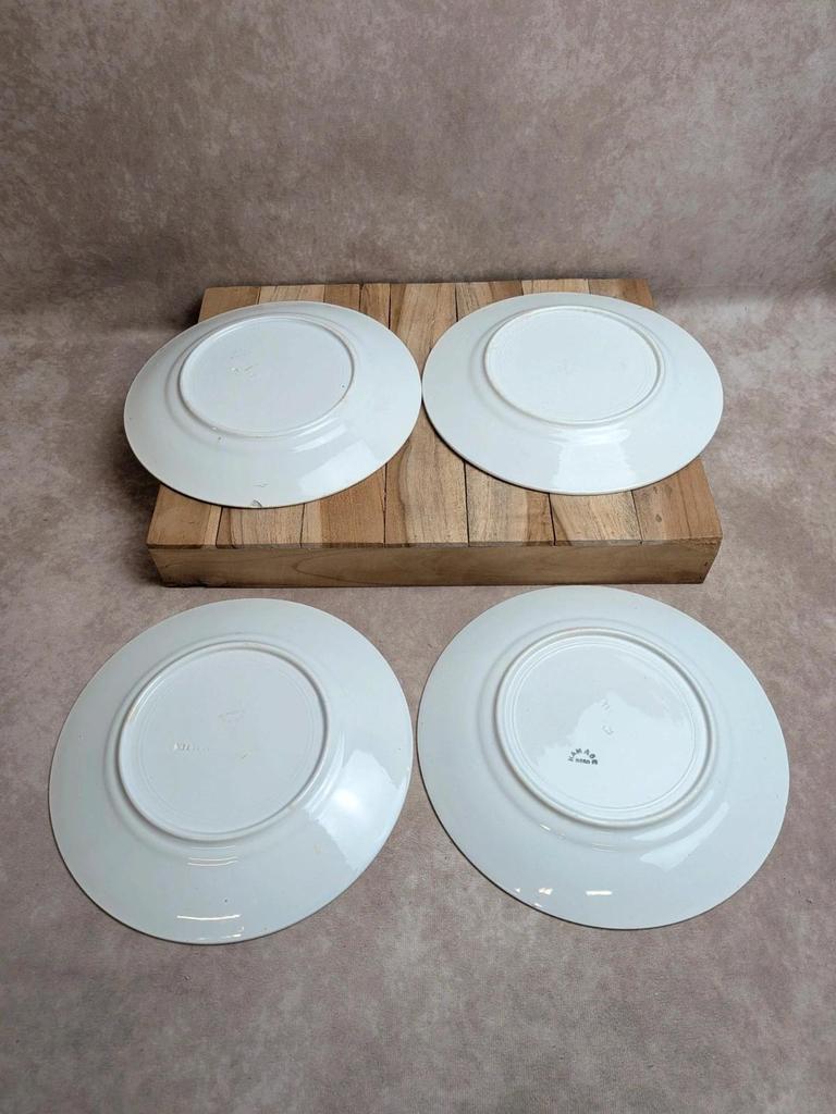 Lot de 4 assiettes plates en terre de fer Hamage Nord – Fleurs polychromes et dorures