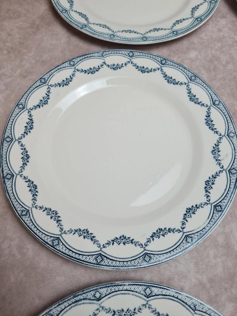 Lot de 12 assiettes plates anciennes Salins “petit Trianon” terre de fer bleu 💙