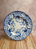 Plat rond Terre de Fer Creil et Montereau Flora – bleu ancien – 29 cm