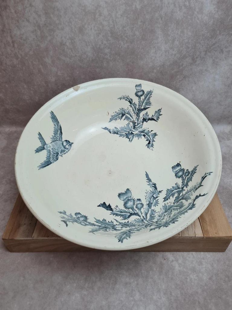 Grand saladier / bassine Longchamp modèle Chardon – décor oiseaux terre de fer 🐦🌿