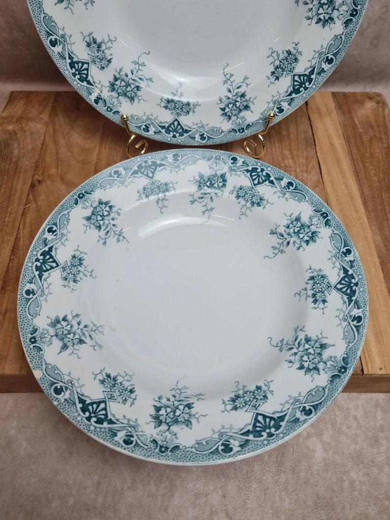 Lot de 2 assiettes creuses anciennes, Terre de Fer, Saint-amand modèle Prima